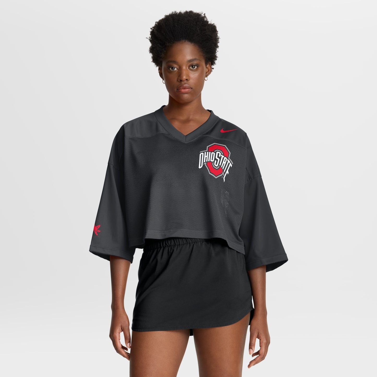 Ohio State Buckeyes Nike Women's Cropped Mesh Dri-FIT Fashion Jersey - Black