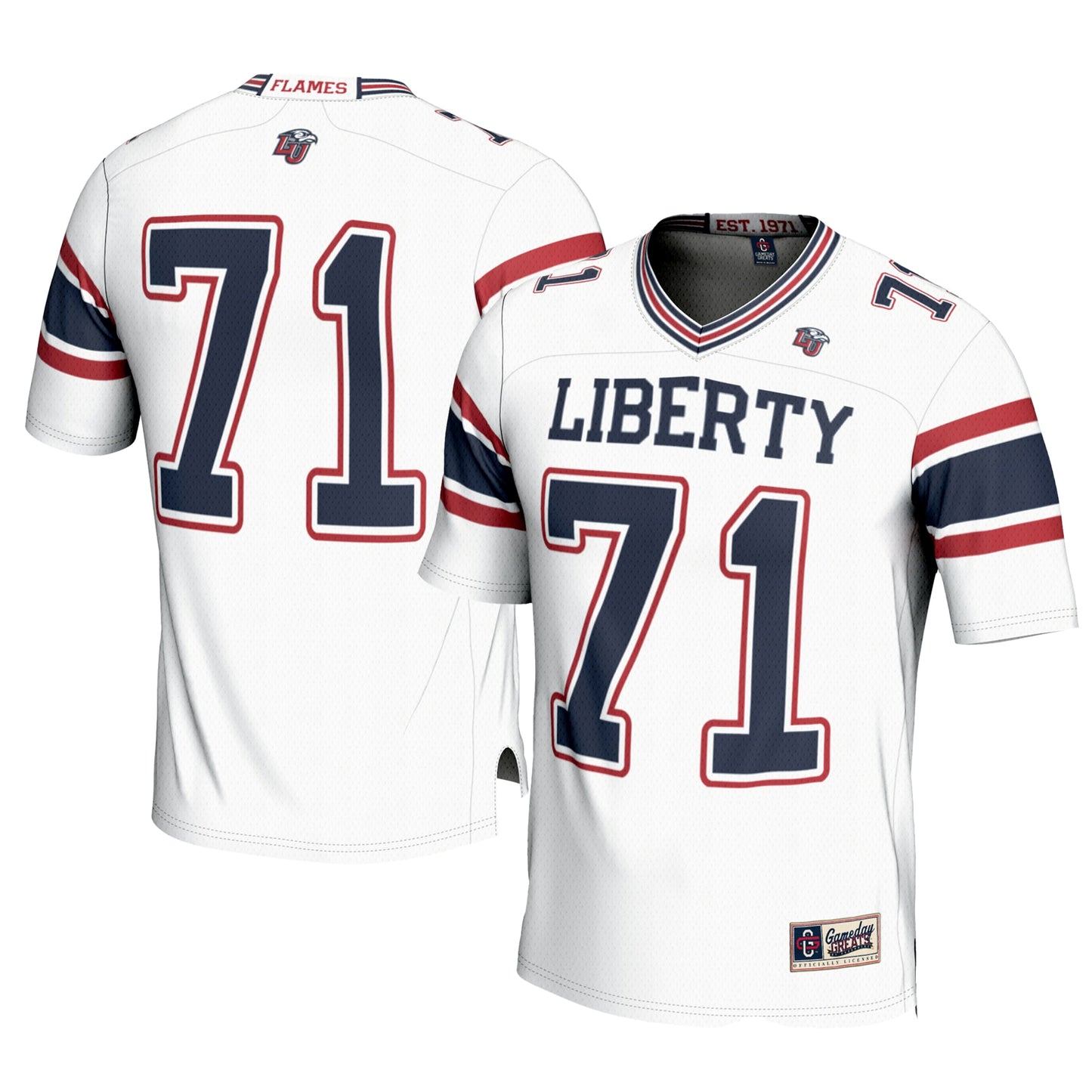 #71 Liberty Flames GameDay Greats Football Jersey – White