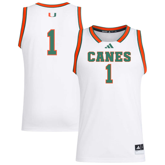 #1 Miami Hurricanes adidas Replica Swingman Jersey - White