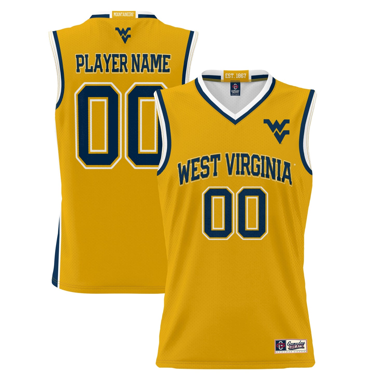 West Virginia Mountaineers GameDay Greats Unisex  Lightweight NIL Pick-A-Player Women's Basketball Jersey - Gold