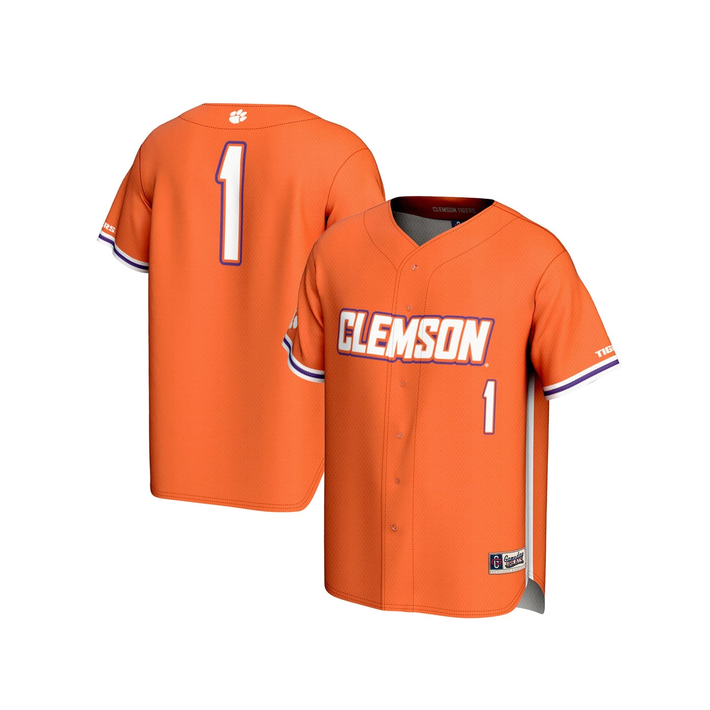 #1 Clemson Tigers GameDay Greats Youth Lightweight Baseball Fashion Jersey - White