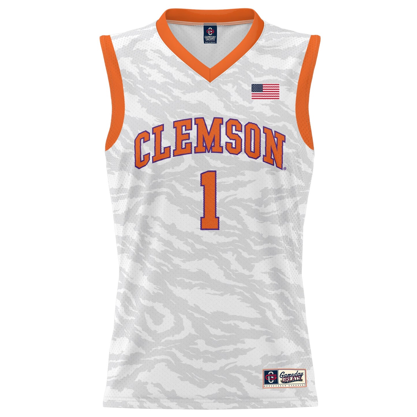 #1 Clemson Tigers GameDay Greats Youth Tiger Print Lightweight Basketball Jersey - White