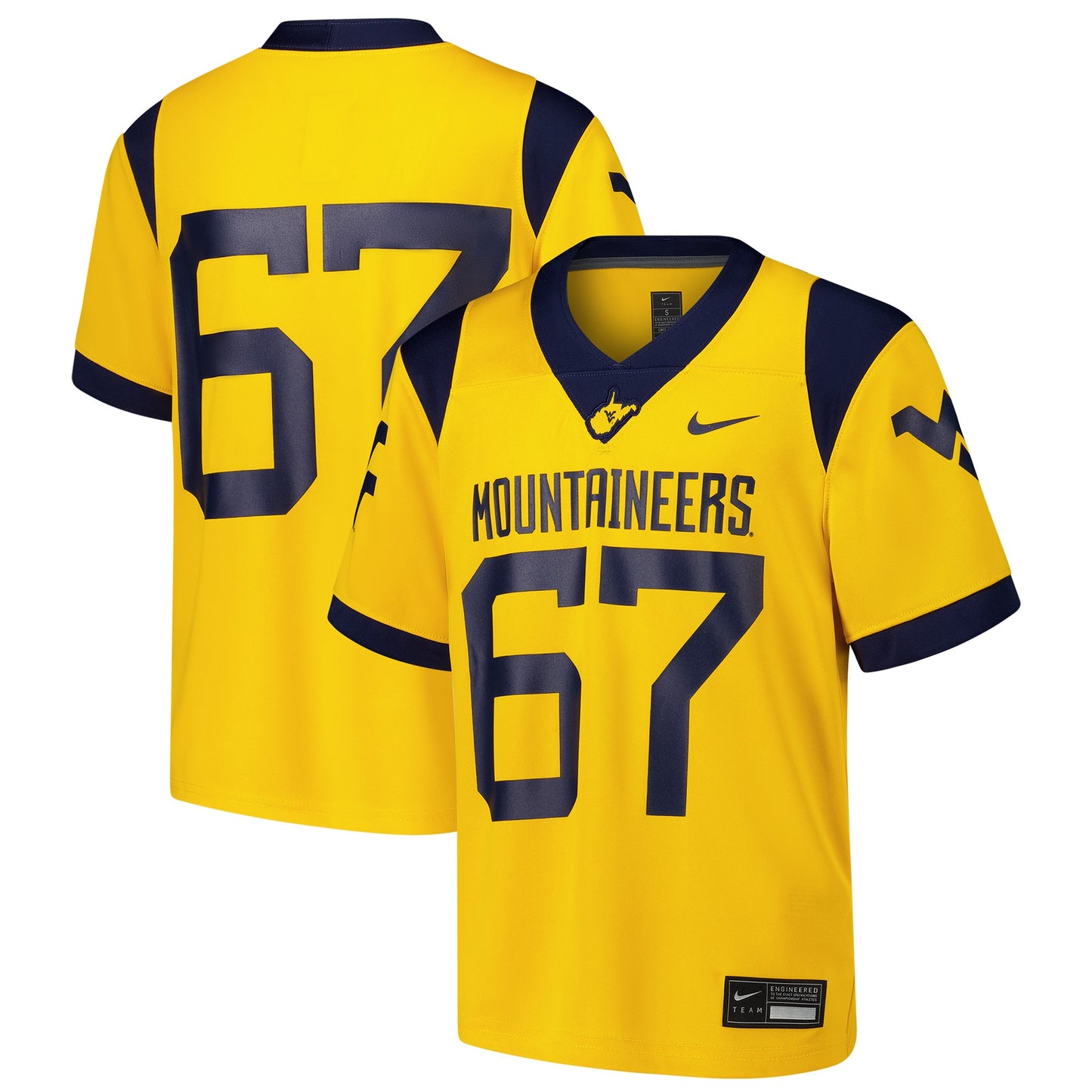 #67 West Virginia Mountaineers Nike Youth Alternate Game Jersey - Gold