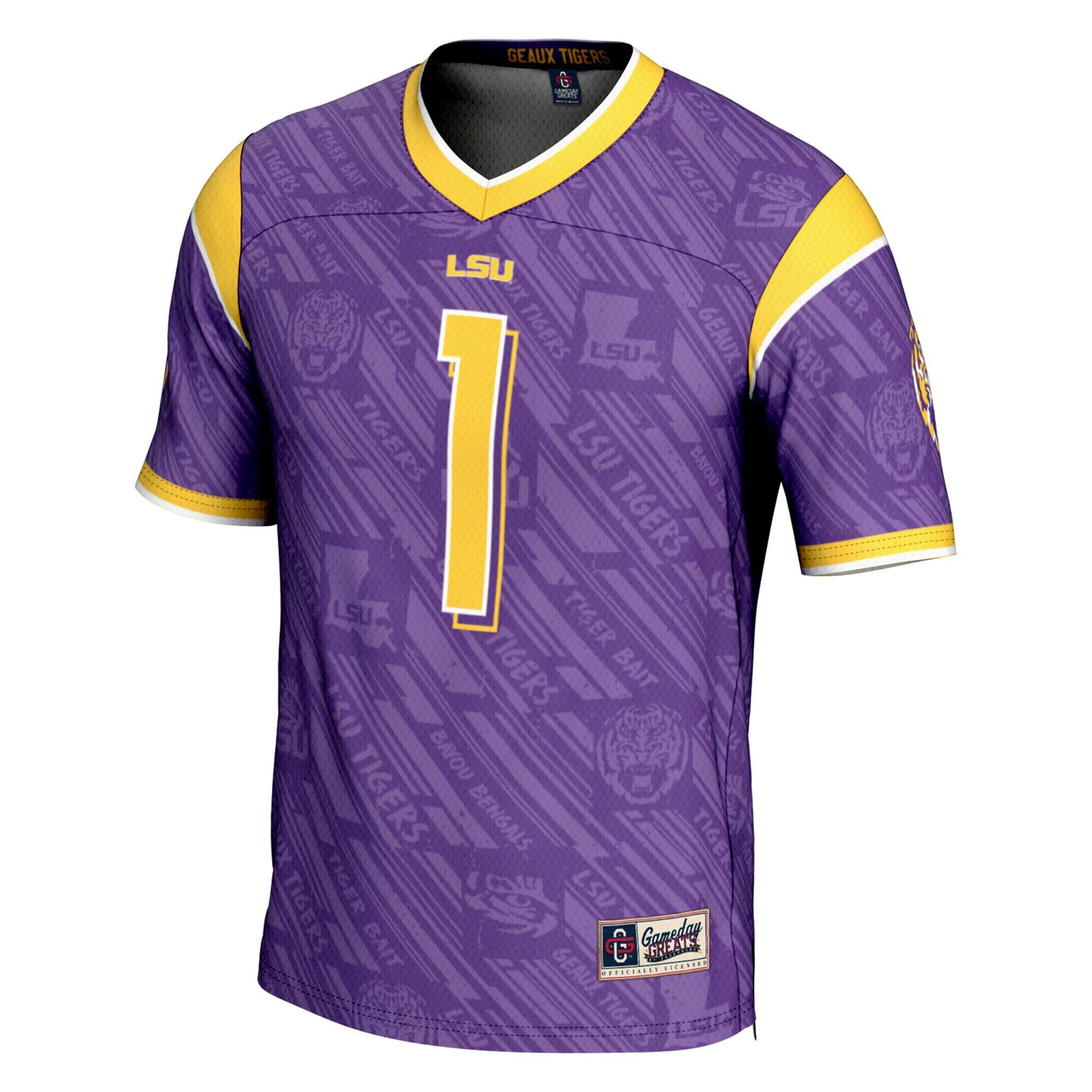 #1 LSU Tigers GameDay Greats Youth Highlight Print Football Fashion Jersey - Purple